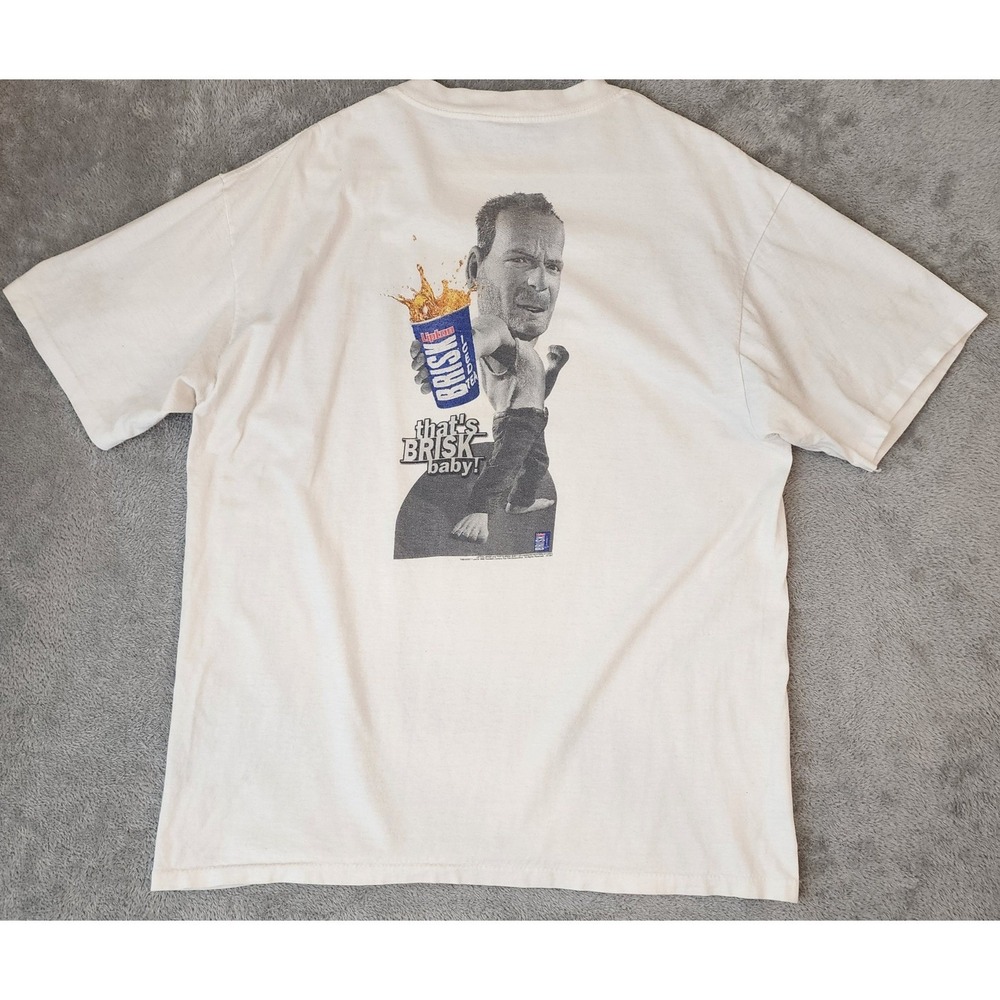 Vintage 1998 Lipton Brisk Bruce Willis Claymation T-Shirt PowerPro XL White 90s